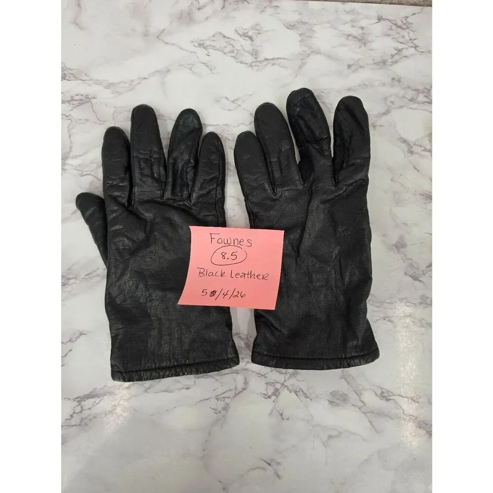 Fownes Short Black Leather Driving Gloves